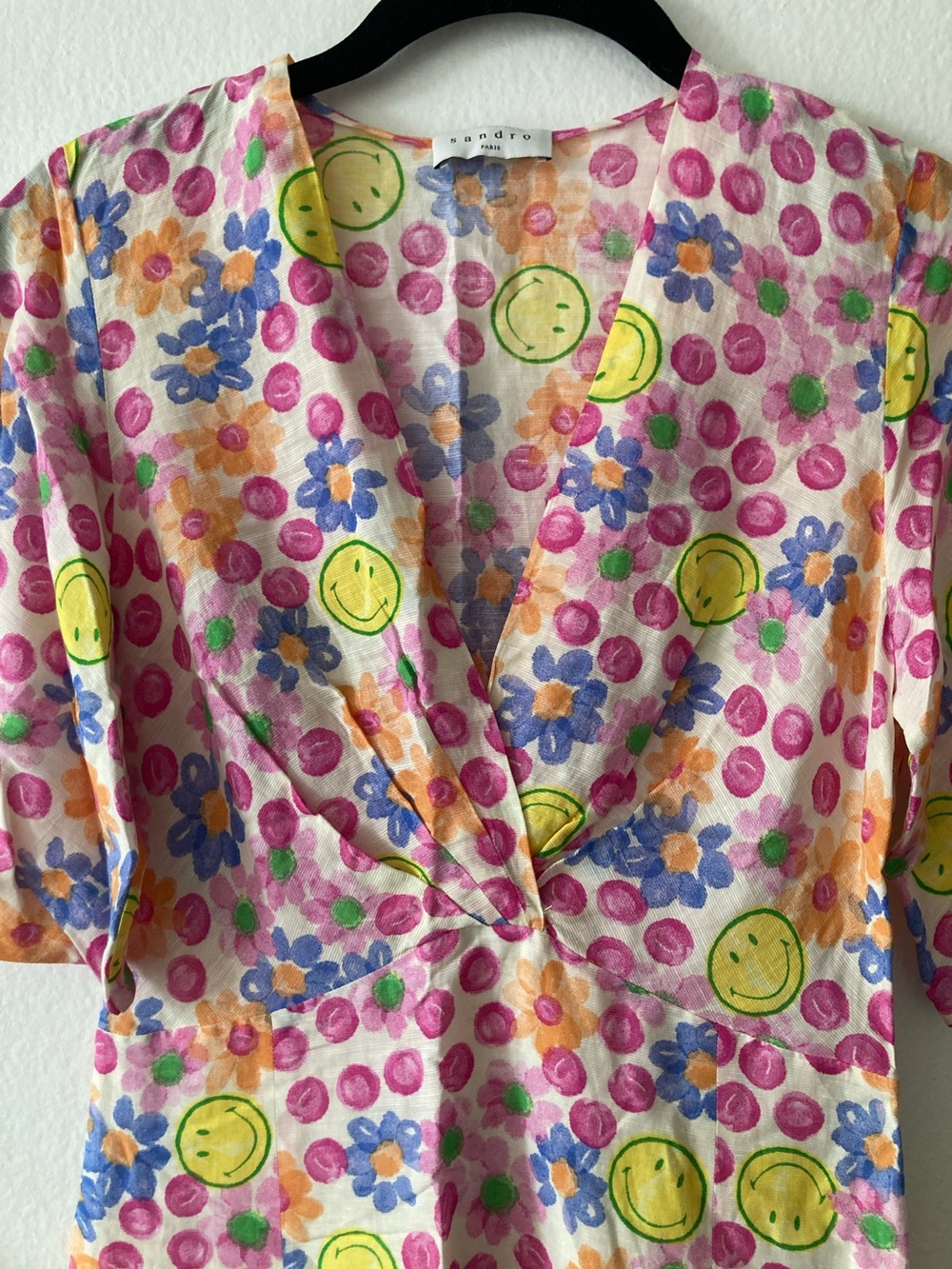 Sandro Pink Floral Smiley Print Dress - Picture 6 of 8